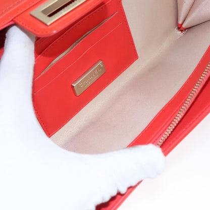 CHANEL Chain Second Bag Patent Leather Red Silver CC 105697
