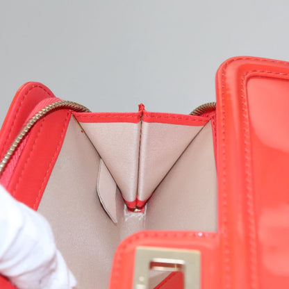 CHANEL Chain Second Bag Patent Leather Red Silver CC 105697