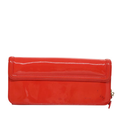CHANEL Chain Second Bag Patent Leather Red Silver CC 105697