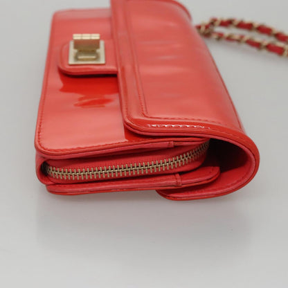 CHANEL Chain Second Bag Patent Leather Red Silver CC 105697