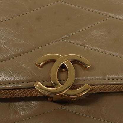 CHANEL Matelasse Chain Shoulder Bag Lamb Skin Beige Gold CC 105701