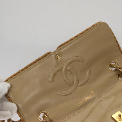 CHANEL Matelasse Chain Shoulder Bag Lamb Skin Beige Gold CC 105701