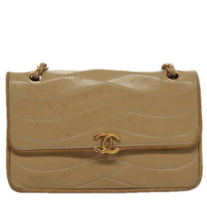 CHANEL Matelasse Chain Shoulder Bag Lamb Skin Beige Gold CC 105701
