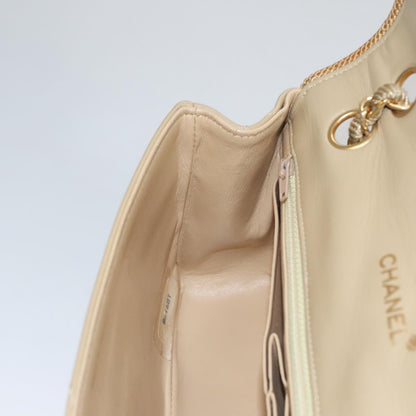 CHANEL Matelasse Chain Shoulder Bag Lamb Skin Beige Gold CC 105701