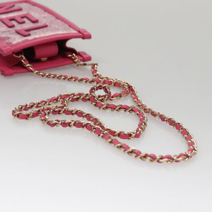 CHANEL Chain Shoulder Bag Tweed Vinyl Pink Gold CC 105704A