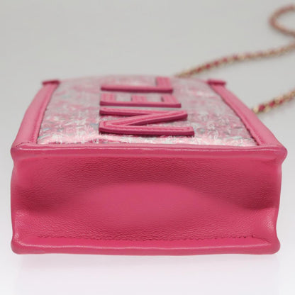 CHANEL Chain Shoulder Bag Tweed Vinyl Pink Gold CC 105704A