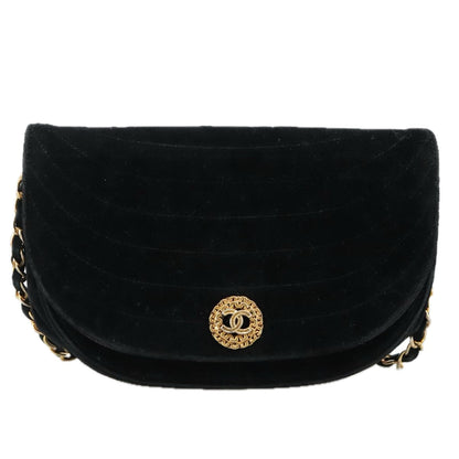CHANEL Chain Shoulder Bag Suede Black CC 105831