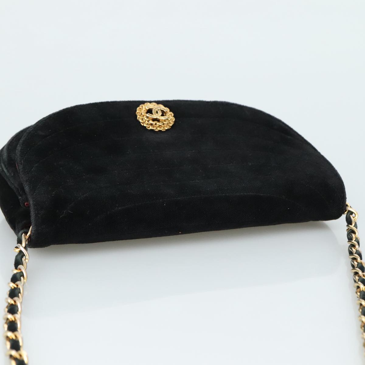 CHANEL Chain Shoulder Bag Suede Black CC 105831