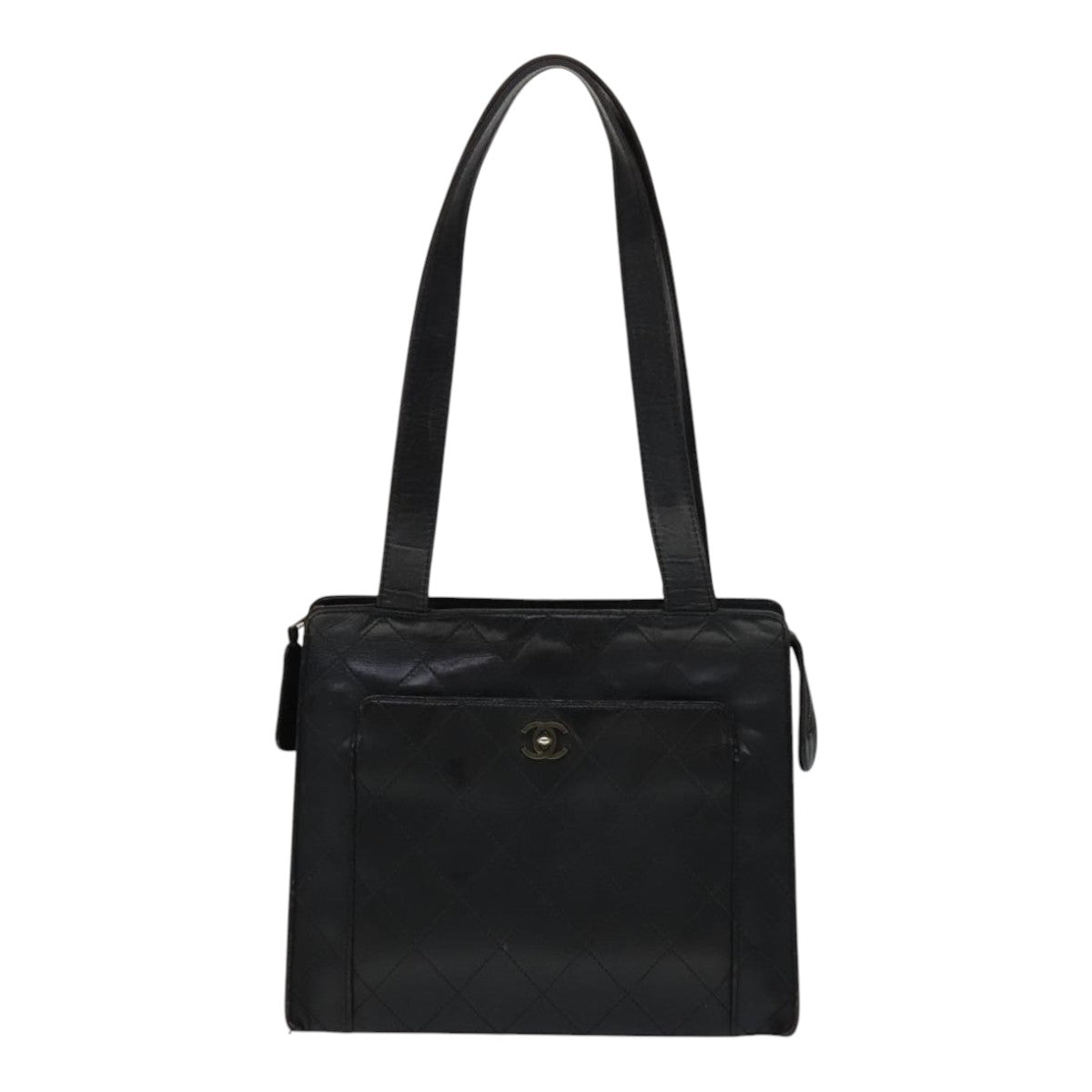 CHANEL Matelasse Shoulder Bag Leather Black CC 105958