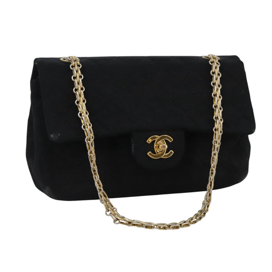 CHANEL Matelasse Chain Shoulder Bag Cotton Black Gold CC 105964