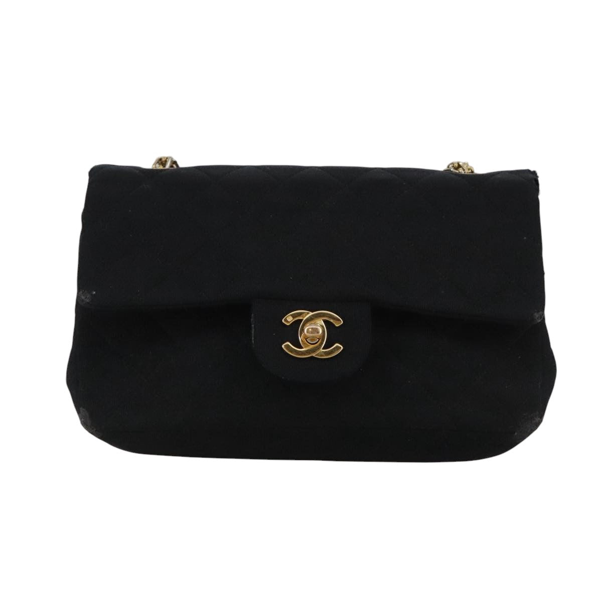CHANEL Matelasse Chain Shoulder Bag Cotton Black Gold CC 105964