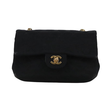 CHANEL Matelasse Chain Shoulder Bag Cotton Black Gold CC 105964