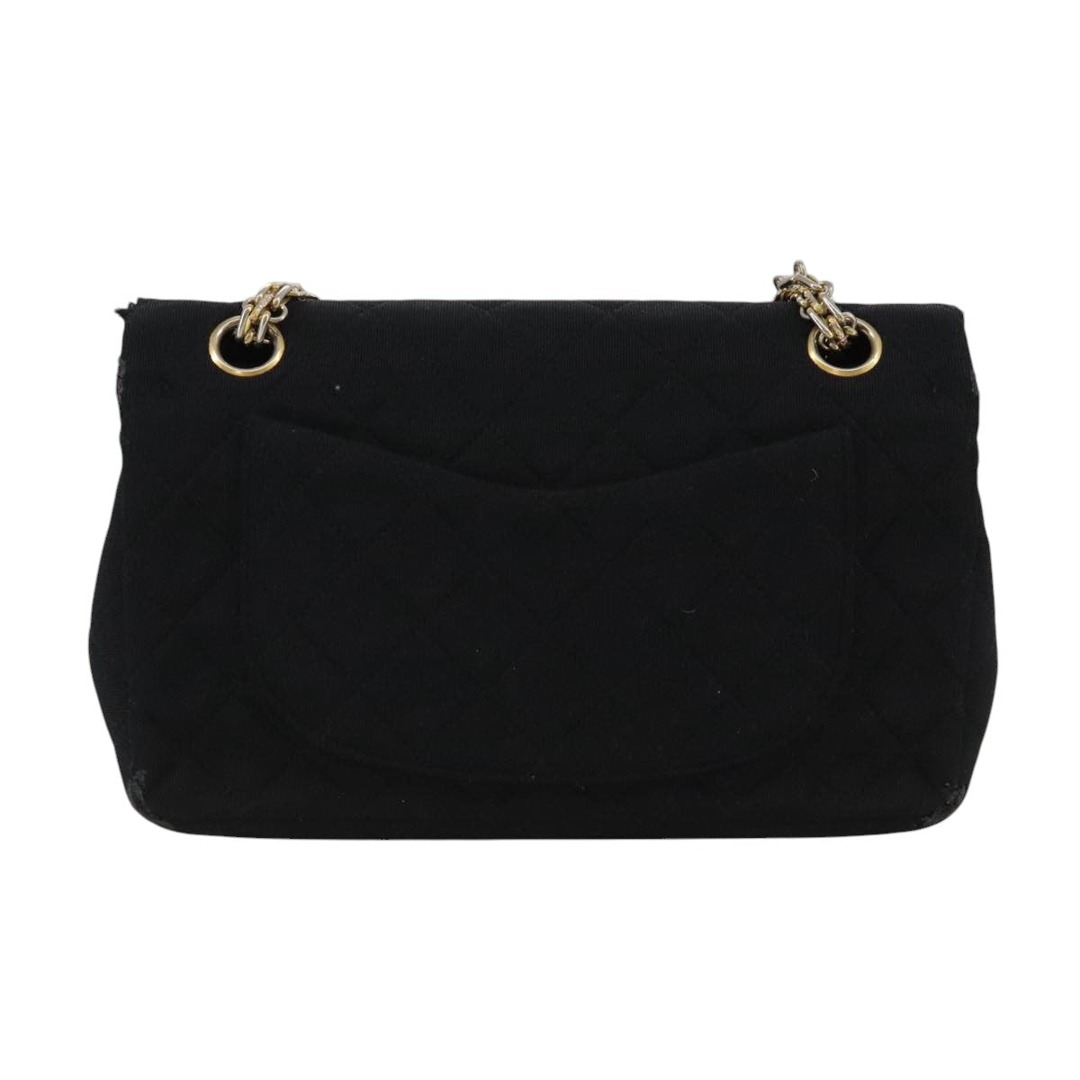 CHANEL Matelasse Chain Shoulder Bag Cotton Black Gold CC 105964