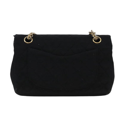 CHANEL Matelasse Chain Shoulder Bag Cotton Black Gold CC 105964