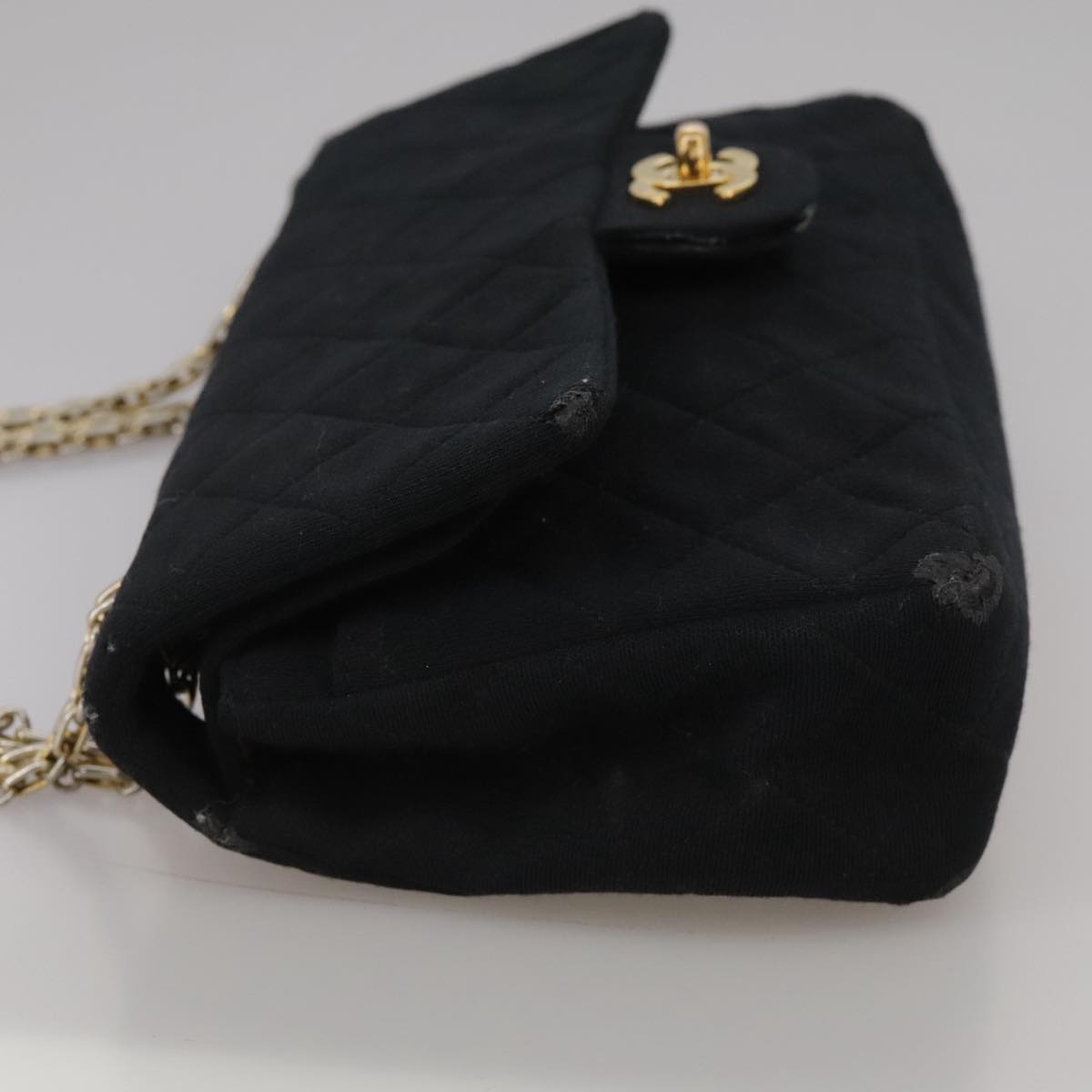 CHANEL Matelasse Chain Shoulder Bag Cotton Black Gold CC 105964