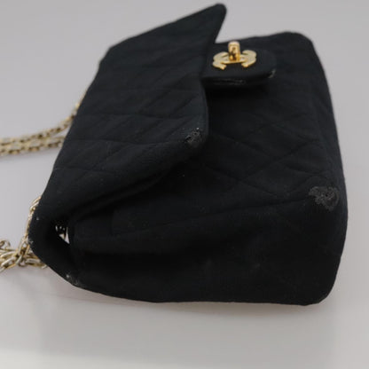 CHANEL Matelasse Chain Shoulder Bag Cotton Black Gold CC 105964
