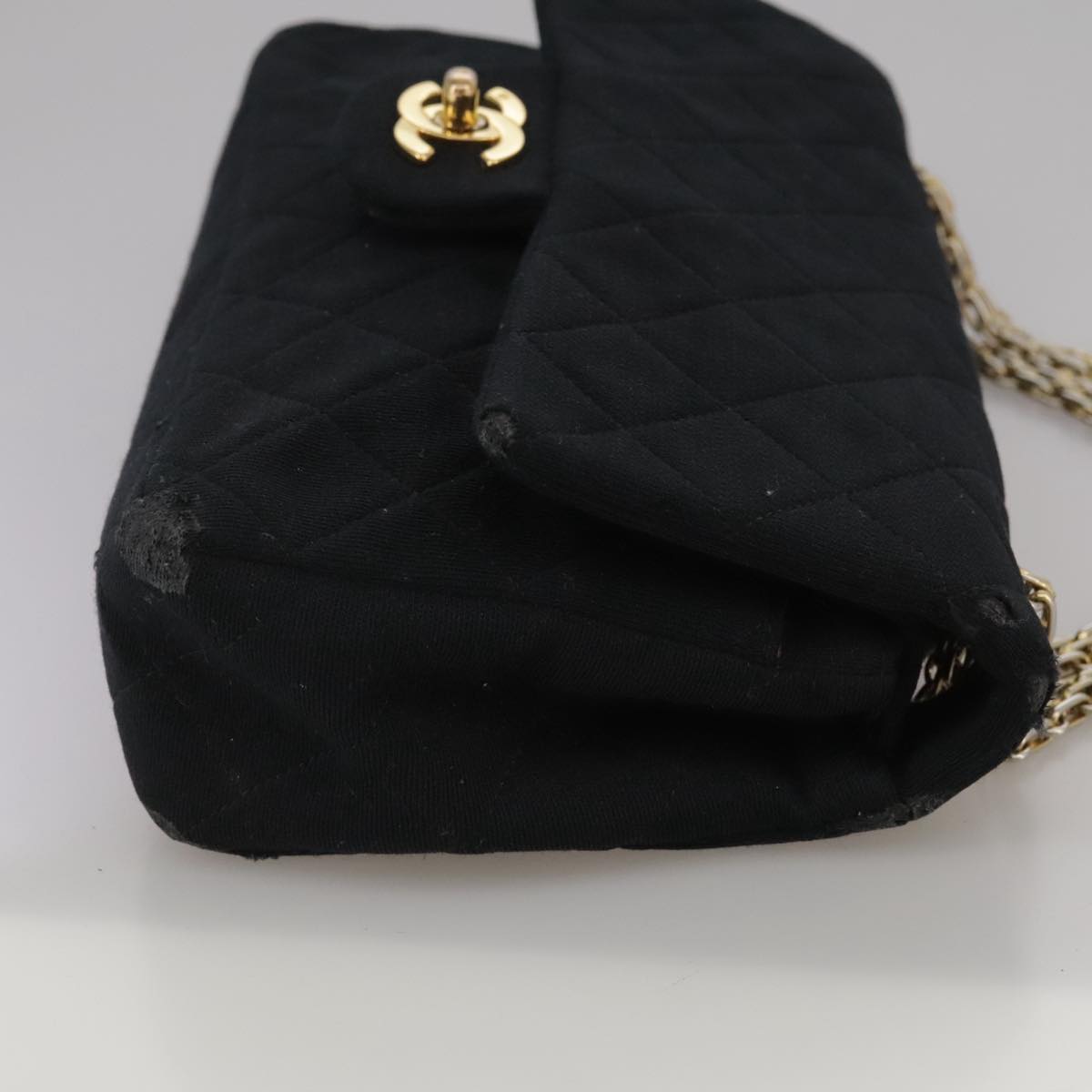 CHANEL Matelasse Chain Shoulder Bag Cotton Black Gold CC 105964