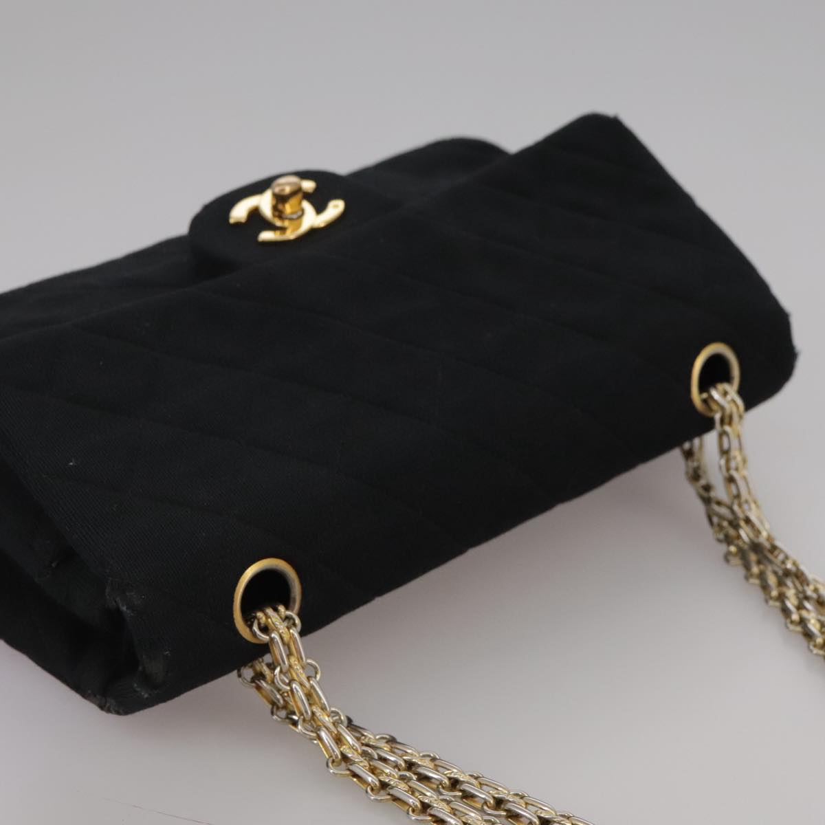 CHANEL Matelasse Chain Shoulder Bag Cotton Black Gold CC 105964