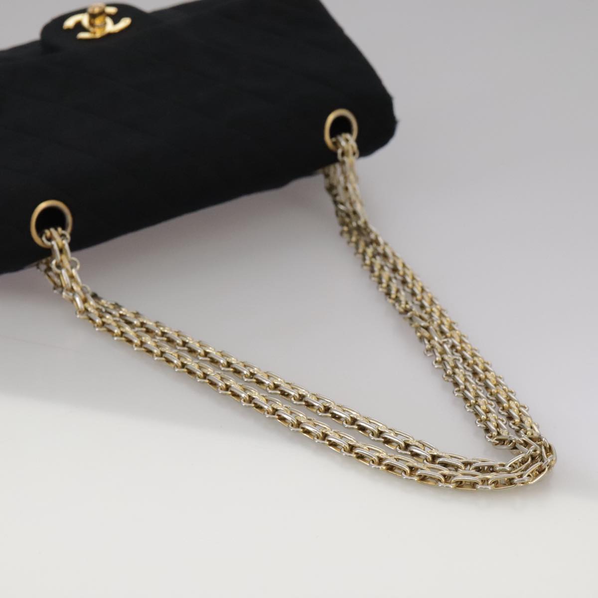 CHANEL Matelasse Chain Shoulder Bag Cotton Black Gold CC 105964