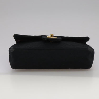CHANEL Matelasse Chain Shoulder Bag Cotton Black Gold CC 105964