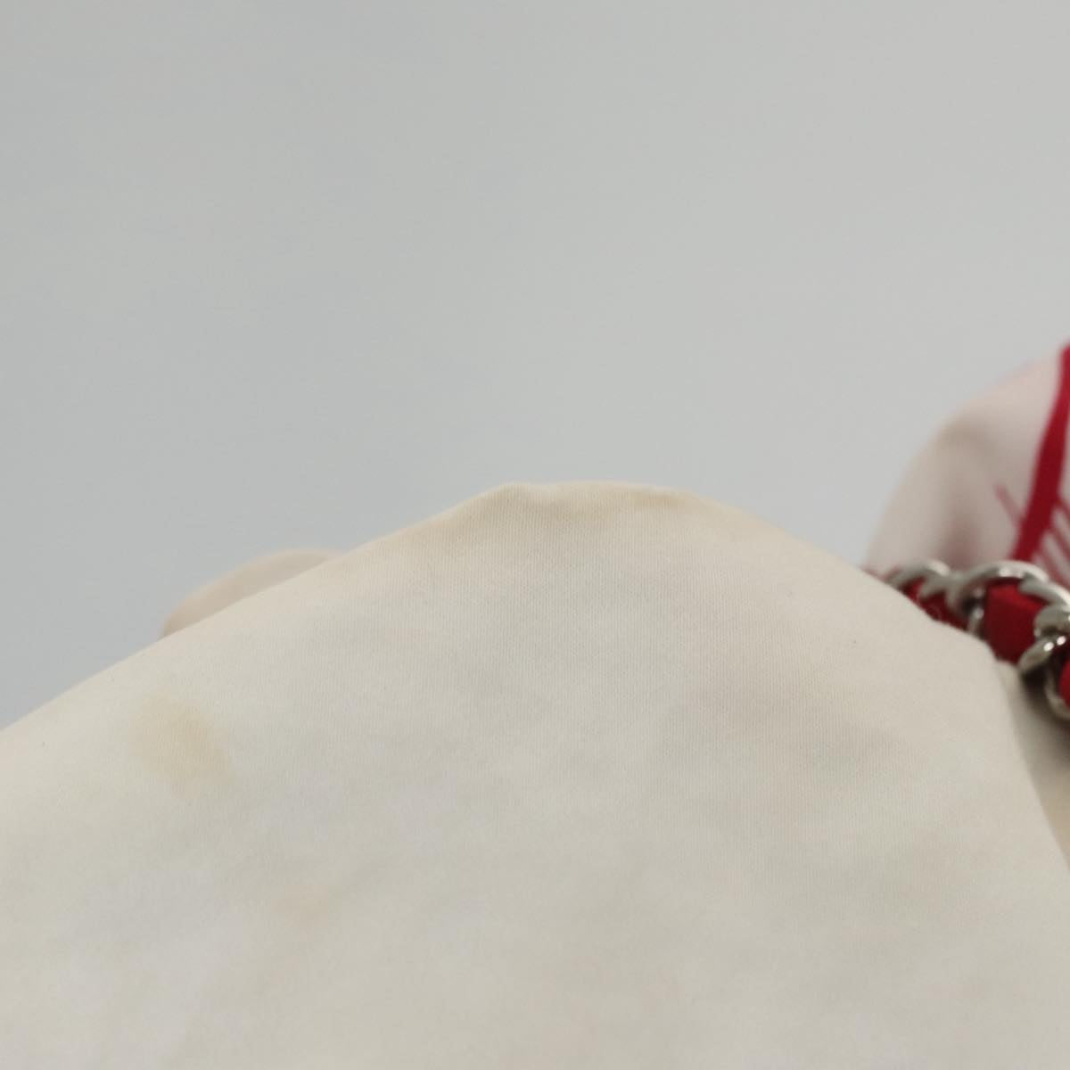 CHANEL Chain Tote Bag Nylon White Red CC 106203