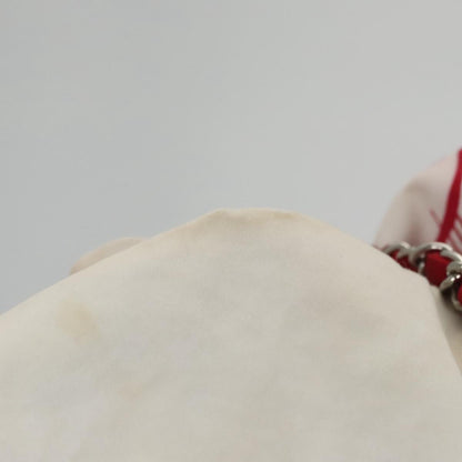 CHANEL Chain Tote Bag Nylon White Red CC 106203