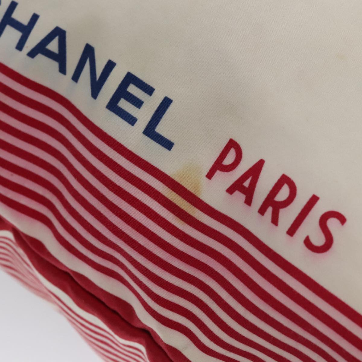 CHANEL Chain Tote Bag Nylon White Red CC 106203