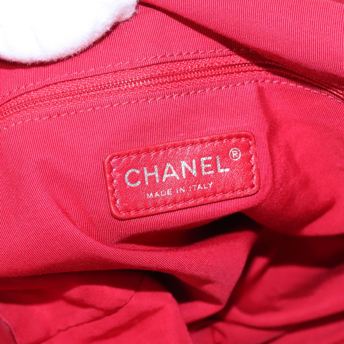CHANEL Chain Tote Bag Nylon White Red CC 106203