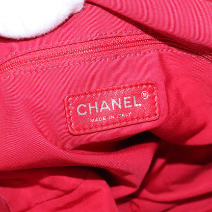 CHANEL Chain Tote Bag Nylon White Red CC 106203