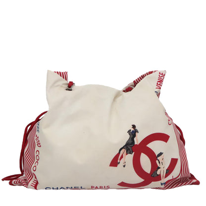 CHANEL Chain Tote Bag Nylon White Red CC 106203