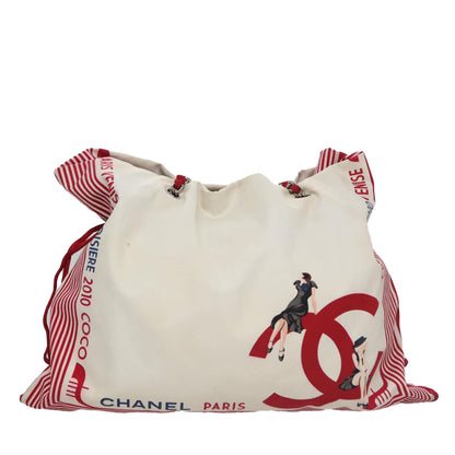 CHANEL Chain Tote Bag Nylon White Red CC 106203