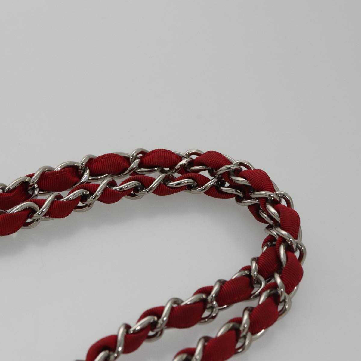 CHANEL Chain Tote Bag Nylon White Red CC 106203