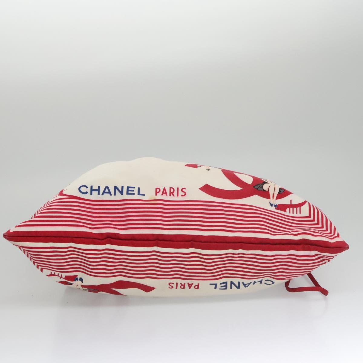 CHANEL Chain Tote Bag Nylon White Red CC 106203