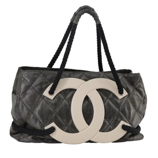 CHANEL Tote Bag PVC Leather Black CC 106255