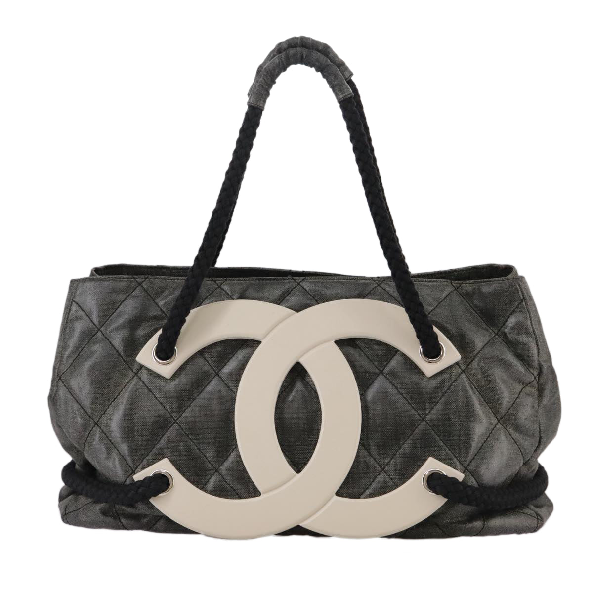 CHANEL Tote Bag PVC Leather Black CC 106255