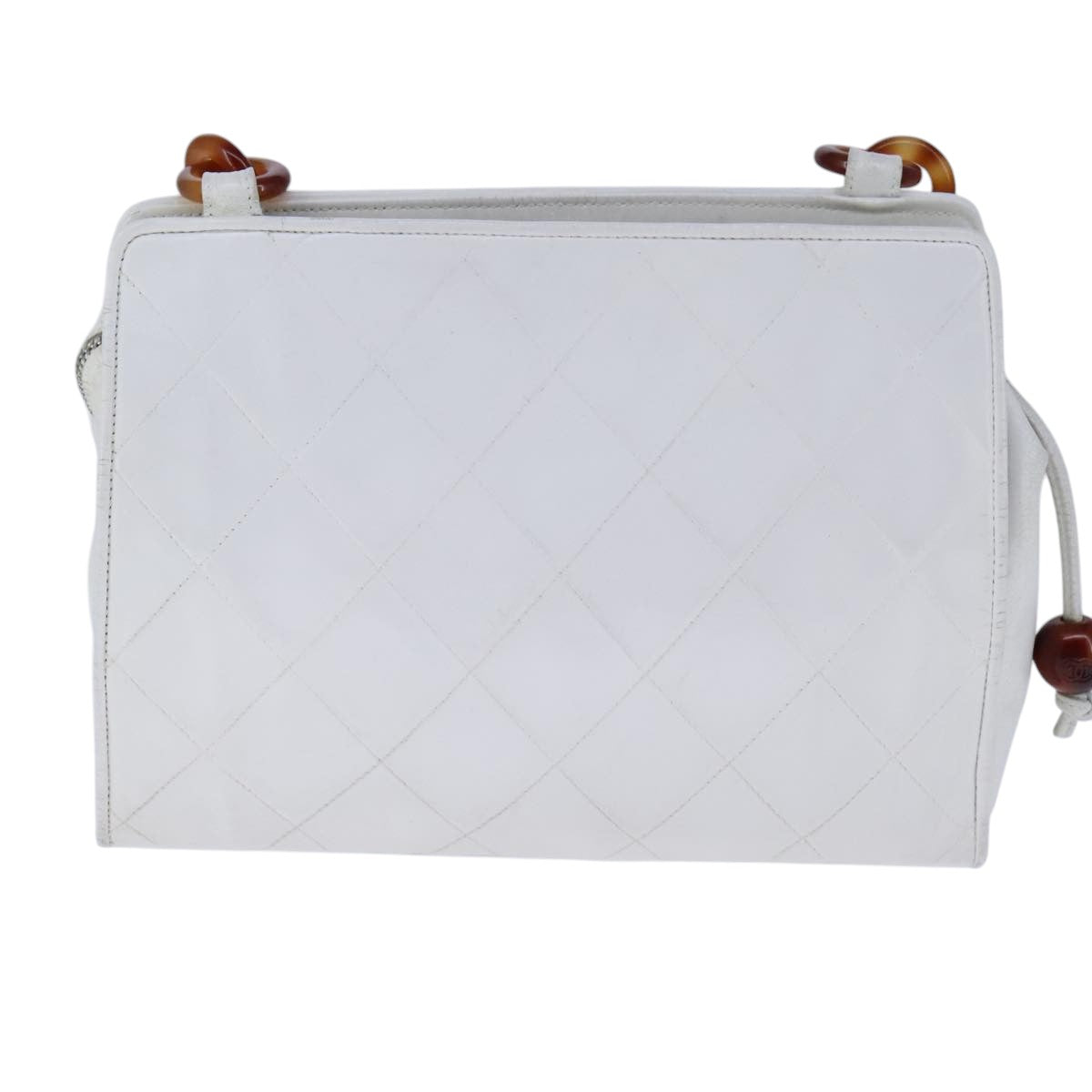 CHANEL Matelasse Shoulder Bag Leather White CC 106385