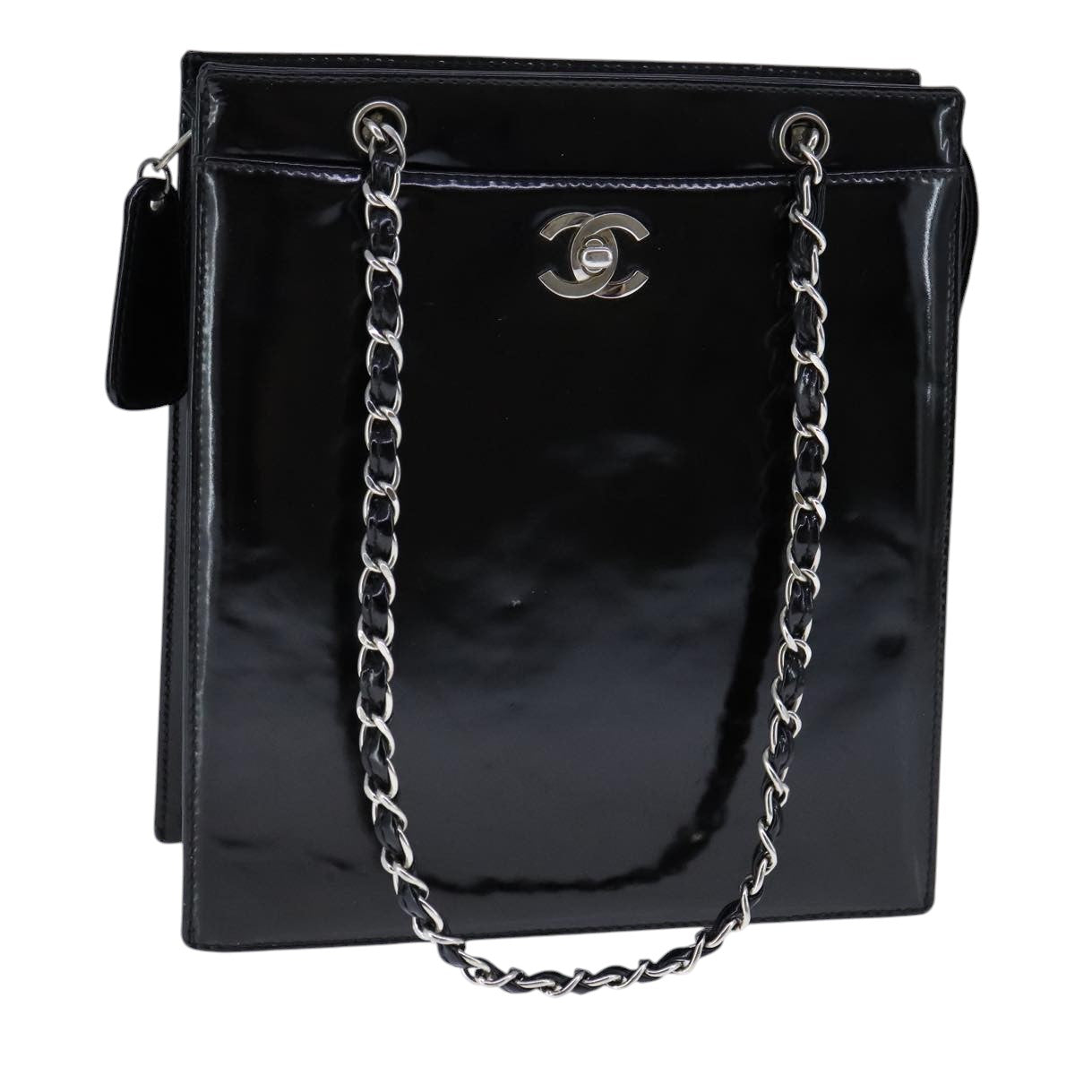 CHANEL Chain Shoulder Bag Patent leather Black CC 106395
