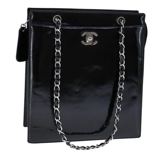 CHANEL Chain Shoulder Bag Patent leather Black CC 106395