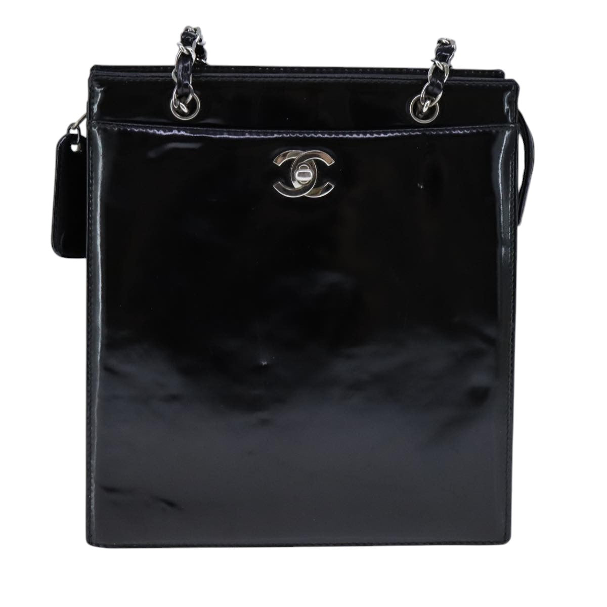 CHANEL Chain Shoulder Bag Patent leather Black CC 106395