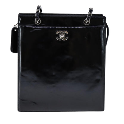 CHANEL Chain Shoulder Bag Patent leather Black CC 106395
