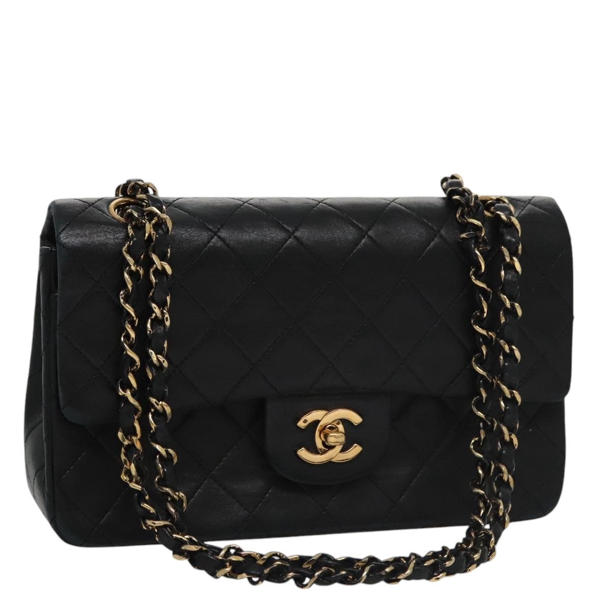 CHANEL Matelasse 23 Double Flap Double Chain Bag Lamb Skin Black CC 106415