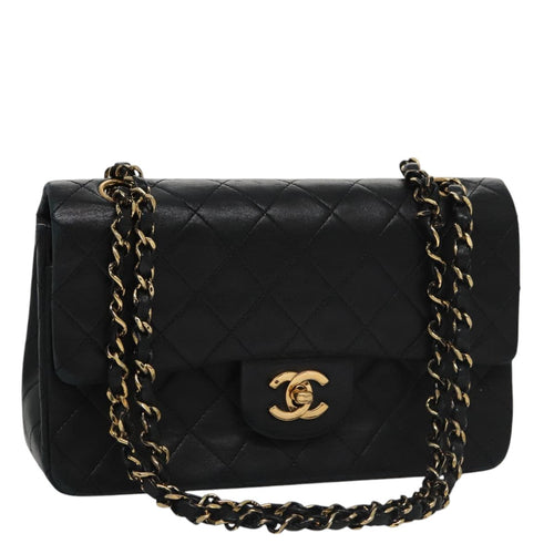 CHANEL Matelasse 23 Double Flap Double Chain Bag Lamb Skin Black CC 106415