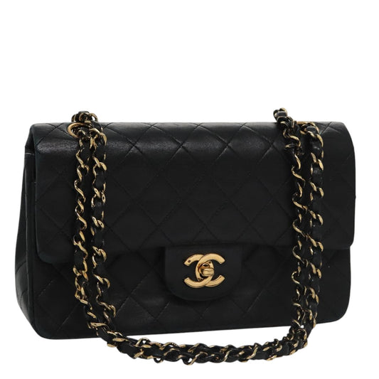 CHANEL Matelasse 23 Double Flap Double Chain Bag Lamb Skin Black CC 106415