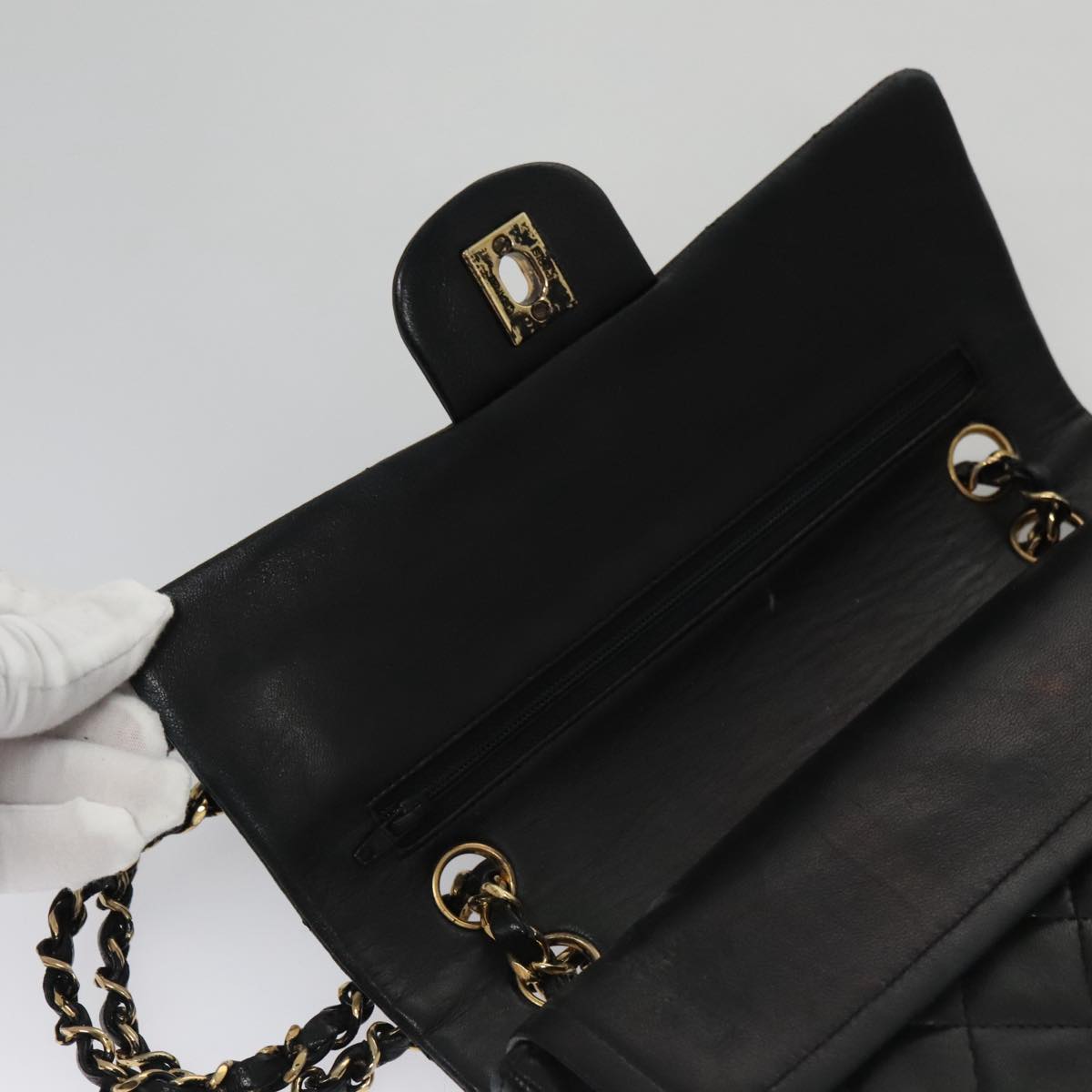 CHANEL Matelasse 23 Double Flap Double Chain Bag Lamb Skin Black CC 106415