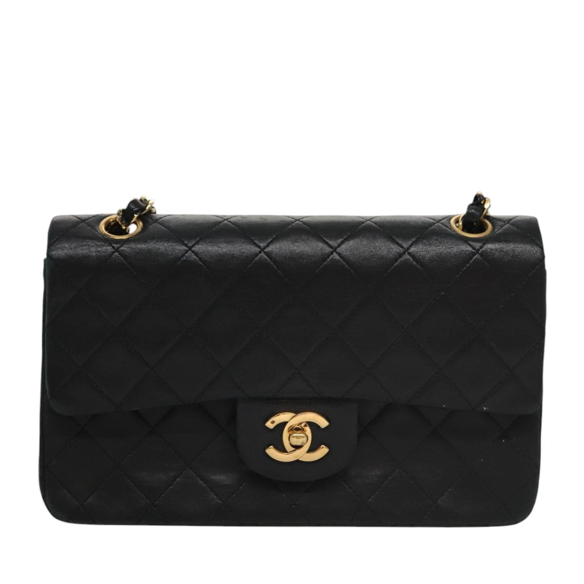 CHANEL Matelasse 23 Double Flap Double Chain Bag Lamb Skin Black CC 106415