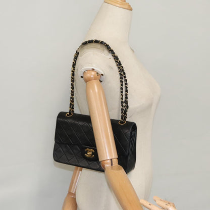 CHANEL Matelasse 23 Double Flap Double Chain Bag Lamb Skin Black CC 106415