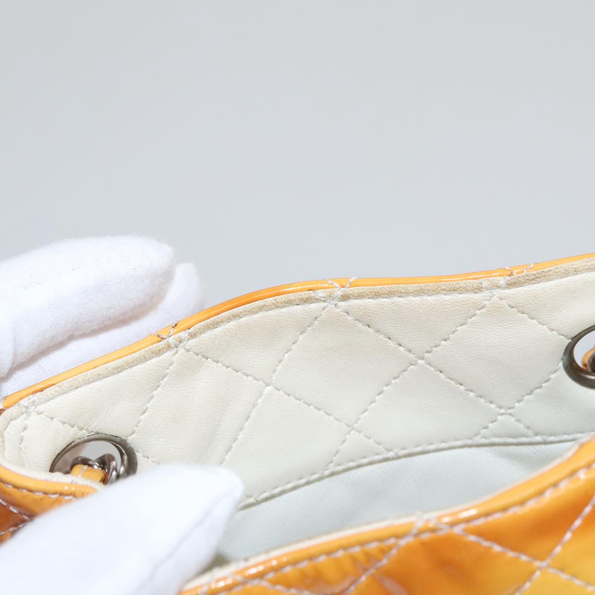 CHANEL Matelasse Chain Shoulder Bag Enamel Yellow CC 106418