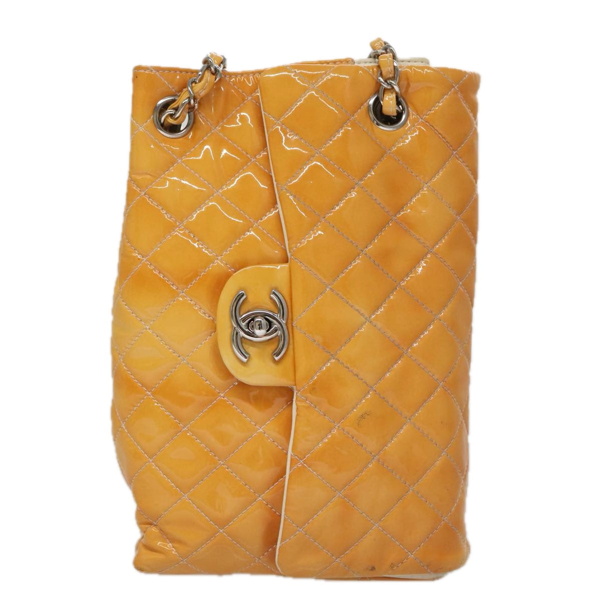 CHANEL Matelasse Chain Shoulder Bag Enamel Yellow CC 106418