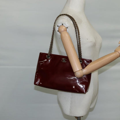 CHANEL Chain Shoulder Bag Patent leather Red CC 106421