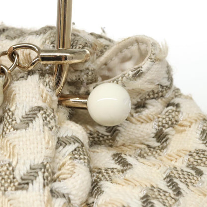 CHANEL Chain Hand Bag tweed Cream CC 106431